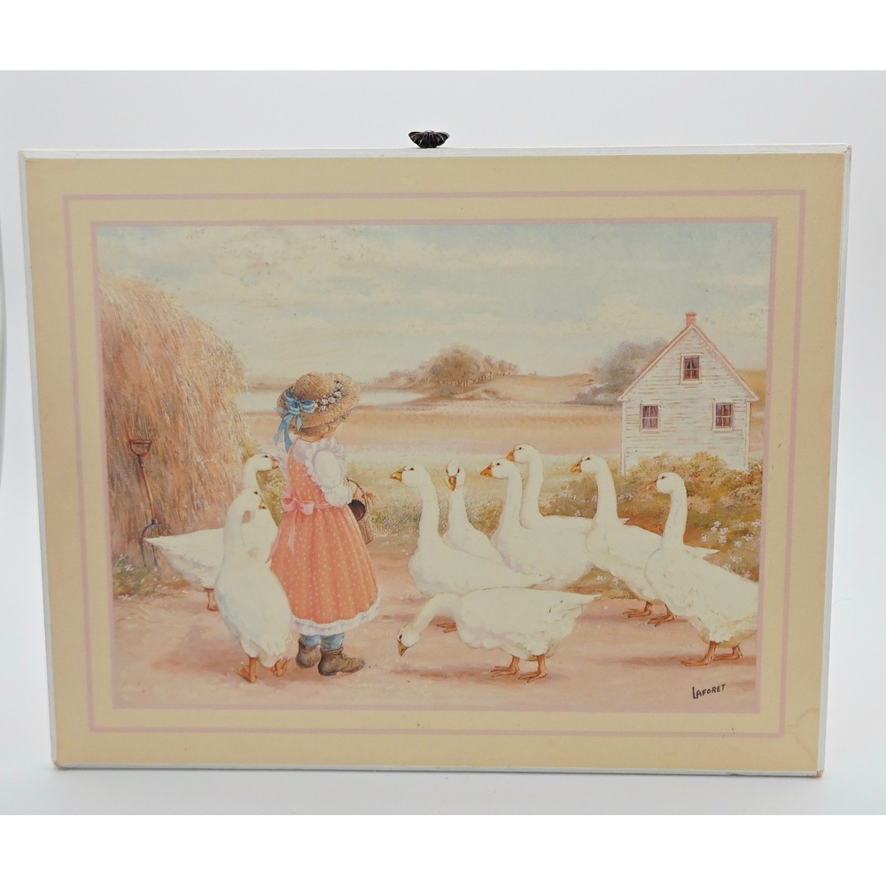 Vintage Jan Handcrafts Laforet Girl with Geese Wood Wall Plaque Country Decor